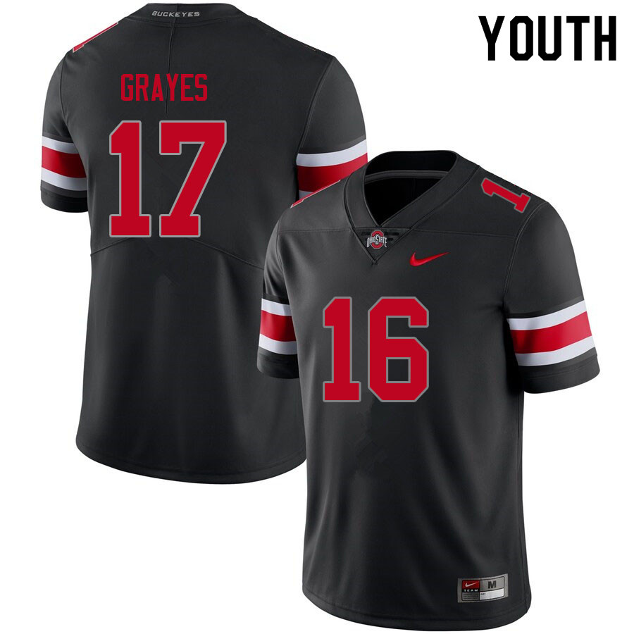 Ohio State Buckeyes Kyion Grayes Youth #17 Blackout Authentic Stitched College Football Jersey